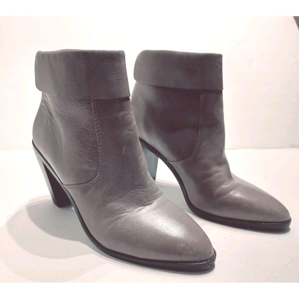 Lucky Brand Nycott Leather Cuffed Ankle Boots Gray Titanium Women’s Size 7M